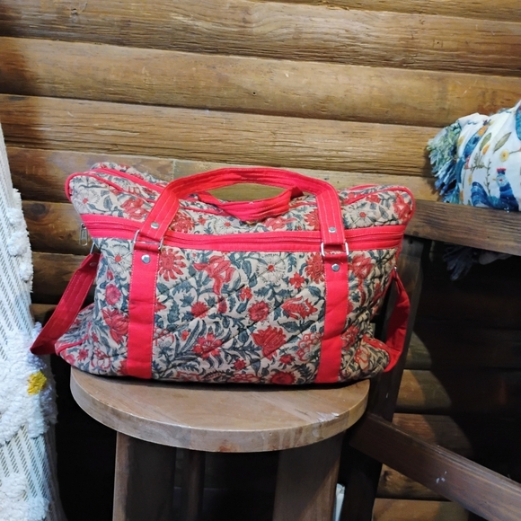 Floral Tote Bag with Red Accents - Picture 1 of 10